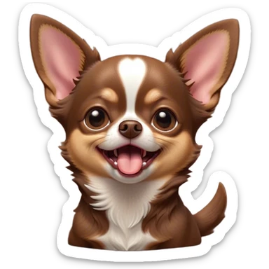 Cinematic Cute Yawning Chocolate Short Haired Chihuahua Portrait Emoji, Head tilted slightly with a dramatic, wide-open yawn, soft chocolate fur with a velvety texture, floppy ears slightly drooping, round dark eyes barely open in drowsy contentment, Simplified yet irresistibly adorable features, highly detailed, glowing with a soft, cozy glow, high shine, relaxed yet expressive, stylized with a touch of whimsy, bright and endearing, soft glowing outline, capturing the essence of a sleepy yet affectionate pup, so drowsy it feels like it could stretch right out of the screen and curl up for a nap! sticker