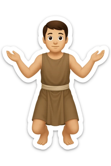Remake this emoji in apple emoji style with brown hair and no silver handbands, fullbody apostle kneeling pose, new variation 7. Maintain the apple emoji style look and details. sticker
