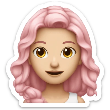 девушка блондика с карими глазами со стрелками и розовый помадой с большими ресницами в розовом свитере sticker