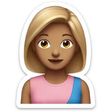 tan girl with light brown hair to her shoulders with blue eyes and a pink shirt  sticker
