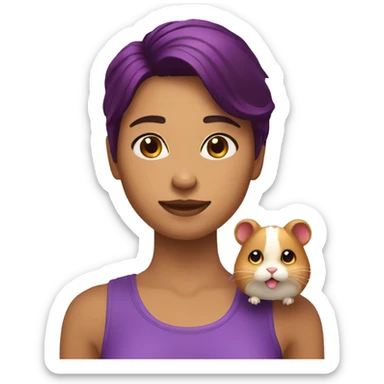 Chica con el pelo morado al lado de un hamster sticker