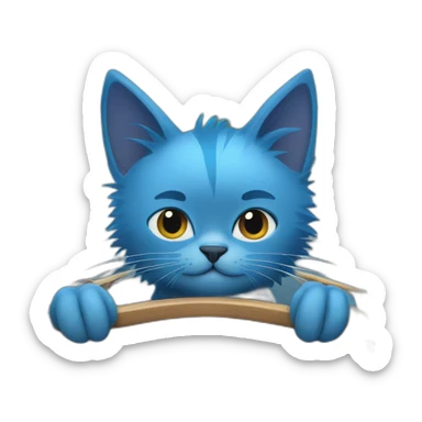 Blue cat with mohawk on a boat sticker