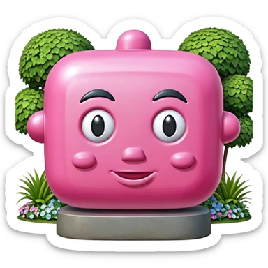 Jeff Koons style pink spam bust sculpture in a garden landscape  sticker