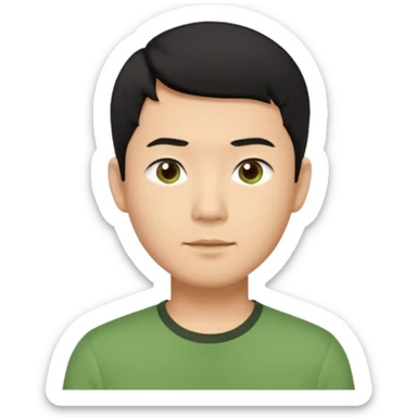 asian man black short hair green shirt sticker