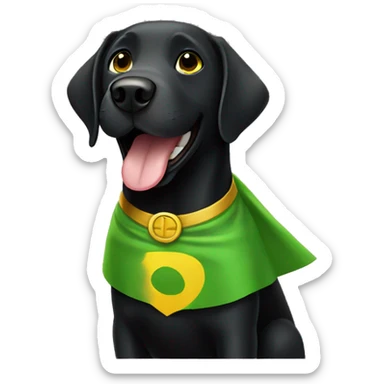 happy black lab with green yellow superhero cape sticker