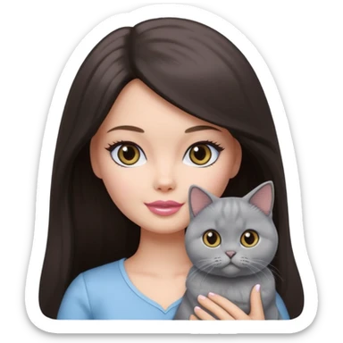 White Barbie girl dark brown long hair with British kitty sticker