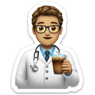 Doctor having iced coffee sticker
