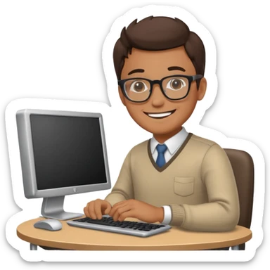 happy man working on computer, smiling sticker