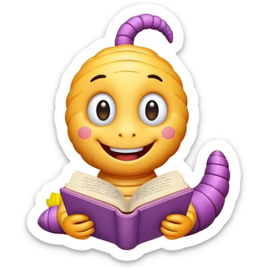 cute worm character reading book sticker