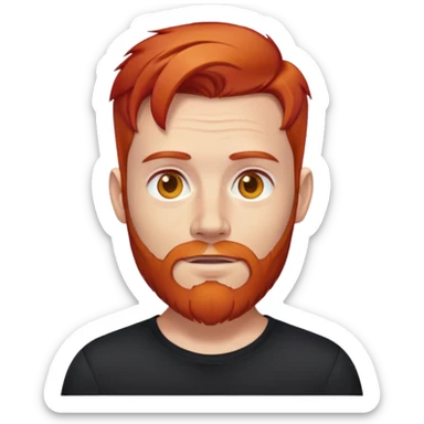 white tech man with red hair, red beard, honey eyes. No forehead wrinkles & black shirt. sticker