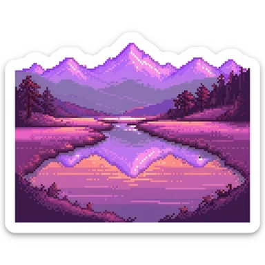 pink landscape with mountains and sunset sticker
