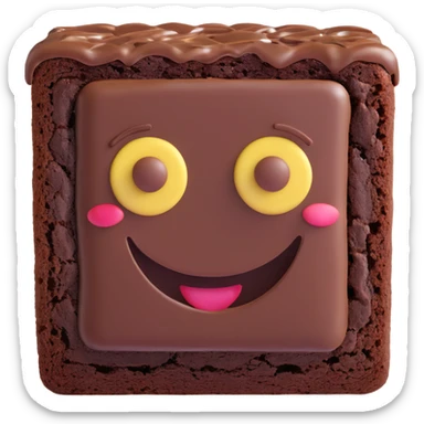 3D chocolate brownie with a smiley face, realistic depth, soft shading, cute and appealing sticker