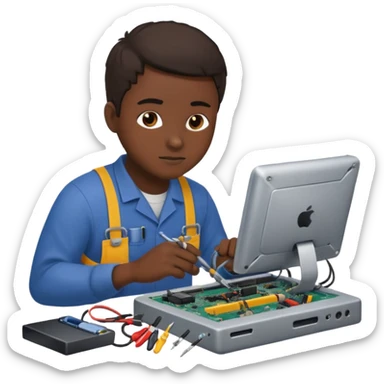 computer technician fixing damage computer sticker