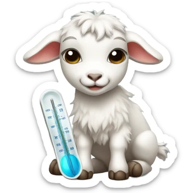 sick baby goat with thermometer sticker