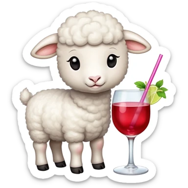 little lamb drinking wine and cocktail  sticker