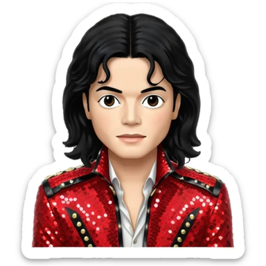 Michael Jackson with light skin, long black hair, red sequin outfit sticker