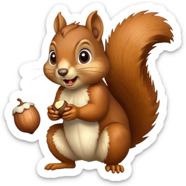 Squirrel with drool coming from mouth, hungry face, eyes fixed on acorn sticker