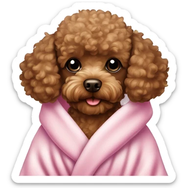 Brown toy poodle wearing a bath robe  sticker