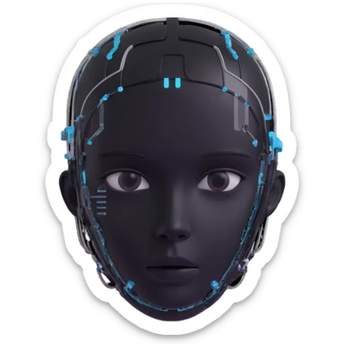 cyber 3D head of a kid, transparent panels, circuitry visible, modern tech look, 3D icon style sticker