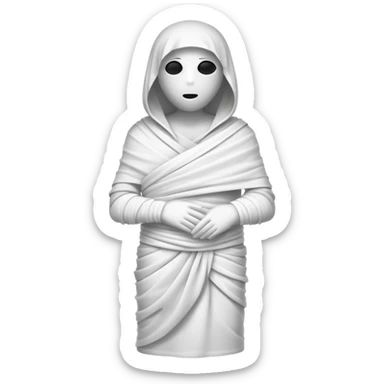 A silhouette of a figure being wrapped in fabric, like a mummy sticker