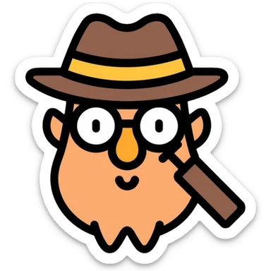 Detective with magnifying glass and hat sticker