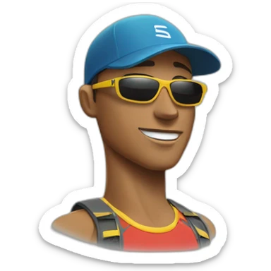 a salomon trail runner wearing a cap and a pair of sunglasses sticker