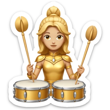 fully golden statue female drummer face golden sticker