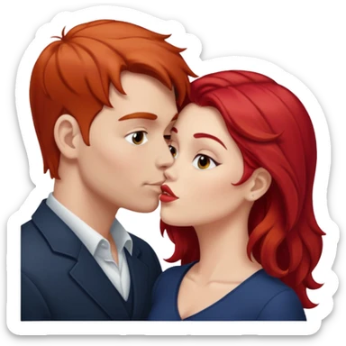 One white guy with brown hair and one white woman with red hair with no clothes kissing sticker