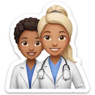 black female doctor and white technician sticker