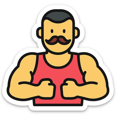 icon vpn app, call warrior, muscular man, buzz cut and Handlebar moustache in the style of an icon sticker