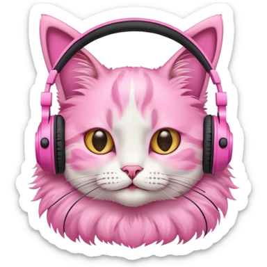 A cat with headphones and make sure their pink  sticker