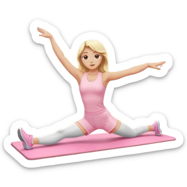 Cinematic Realistic angelic blonde girl stretching in light pink gym sticker