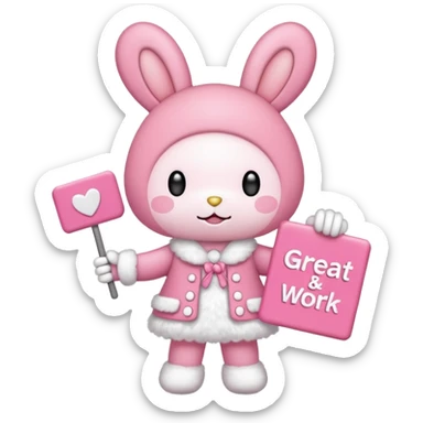"my melody" with sign that says great work sticker