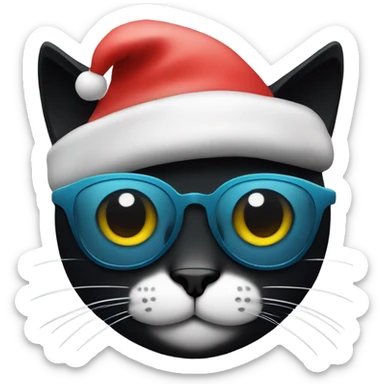 a black cat wearing a christmas hat with thug glasses sticker
