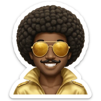 Dark skin black man large Afro with gold pimp sunglasses sticker
