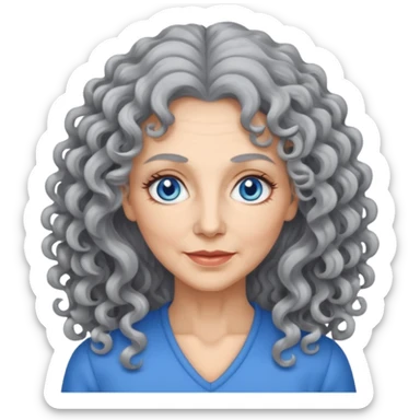  50 years olde woman with grey long curly hair and bleu eyes sticker