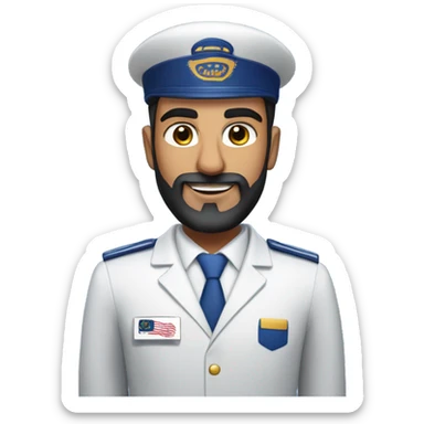 Male Persian Flight attendant with beard at United airlines  sticker