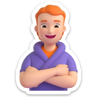 person with arms crossed, holding neck, laughing, expressive face sticker