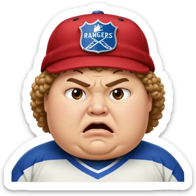 angry face curly hair and rangers hockey hat obese face sticker