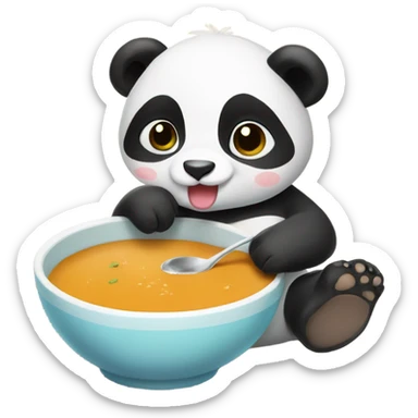Baby panda drinking bowl of soup sticker