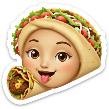 a taco with bold makeup, blowing a kiss, and a cheeky smile sticker