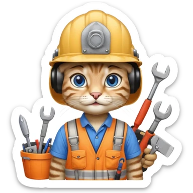 siam cat, handyman Outfit, wearing a Helmet sticker
