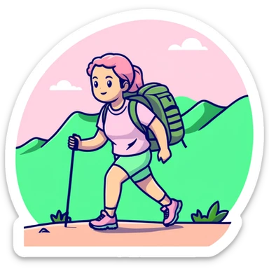woman hiking wearing light pink clothes sticker