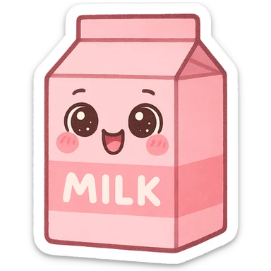 a cute pink milk carton, original design, big eyes, blushing cheeks, joyful sticker