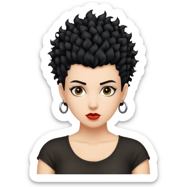 mulher branca de cabelo moicano preto enrolado sticker