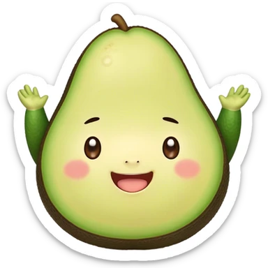 Cute Kawaii Avocado, round and cuddly, soft green with a tiny brown pit, blushing cheeks, a joyful smile, tiny arms outstretched, a warm and healthy glow! sticker