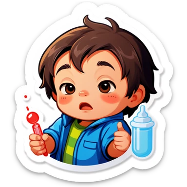 little boy having fever  sticker