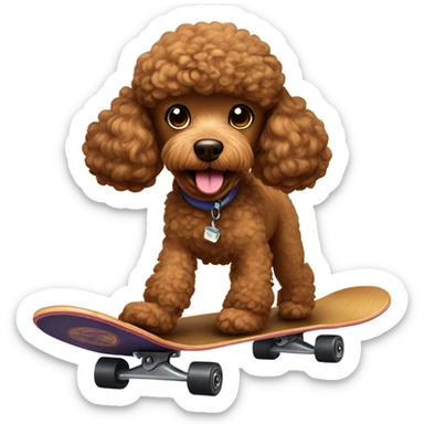 Brown poodle on skateboard sticker