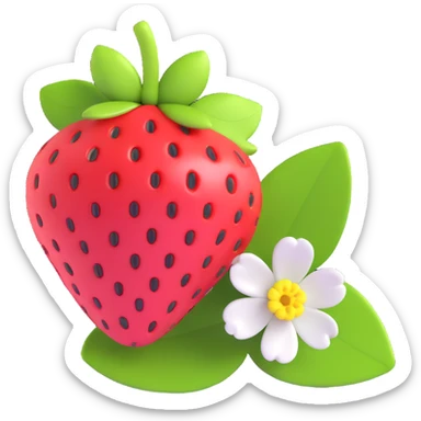 strawberry in Google emoji art style, with a blossom sticker