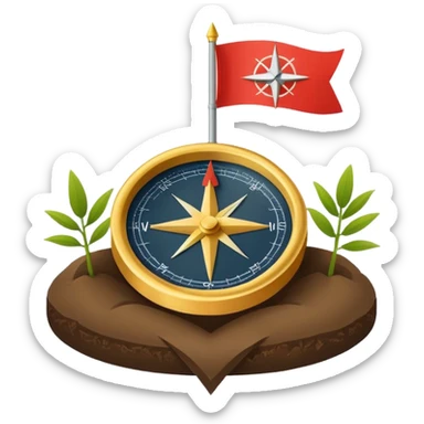 A minimal emoji of a compass pointing toward a planted flag. Flat design, confident colors, modern emoji style. Represents choosing direction and seeing it through to completion. Avoid corporate or motivational poster aesthetics. sticker